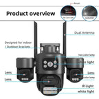 ICSee Triple-Lens 3MP Wireless WiFi Security Camera, Three-Screen Panoramic PTZ IP Camera with Full-Color Night Vision, US Plug, EU Plug