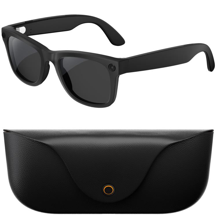 MT5 Ultra Smart AI Glasses with 8MP HD Camera, Video Recording WiFi Transmission Al Smart Voice Assistant, Sunglasses, Anti Blue Light Lens Sunglasses Black Charge Case
