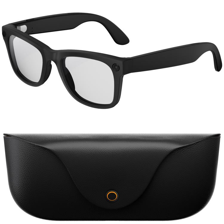 MT5 Ultra Smart AI Glasses with 8MP HD Camera, Video Recording WiFi Transmission Al Smart Voice Assistant, Sunglasses, Anti Blue Light Lens – Waterproof, Touch Control Anti Blue Light Lens Black Charge Case