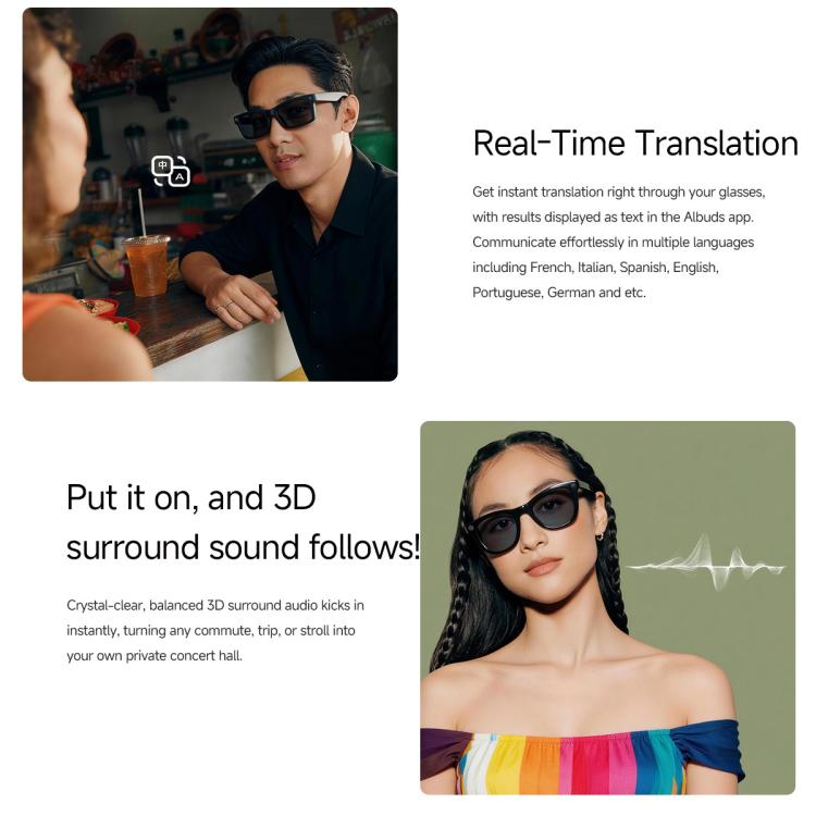 MT5 Ultra Smart AI Glasses with 8MP HD Camera, Video Recording WiFi Transmission Al Smart Voice Assistant, Sunglasses, Anti Blue Light Lens