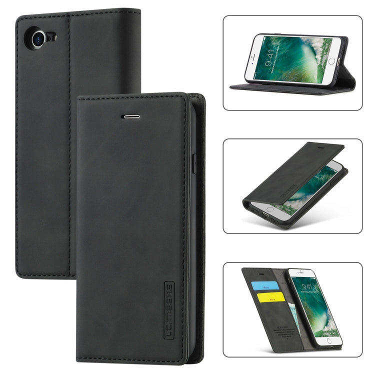 LC.IMEEKE Strong Magnetism Ultra-thin Horizontal Flip Shockproof Matte TPU + PU Leather Case with Holder & Card Slots & Wallet, For iPhone SE 2022 / SE 2020 / 8 / 7 For iPhone SE 2022 SE 2020 8 7 Black