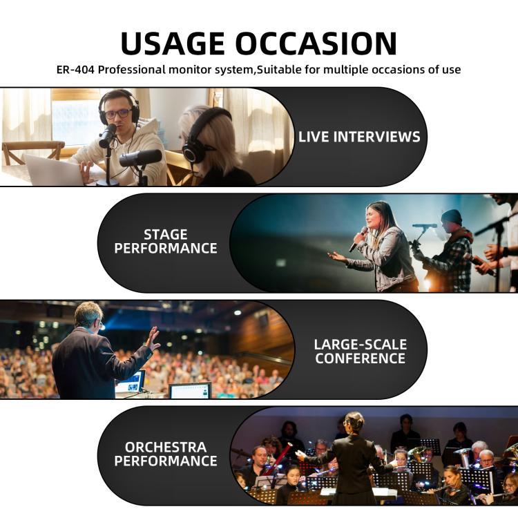 DEBRA ER-404 Professional Stage Monitoring System 4-in-1 Wireless In-Ear Headphones, US Plug, EU Plug, AU Plug, UK Plug