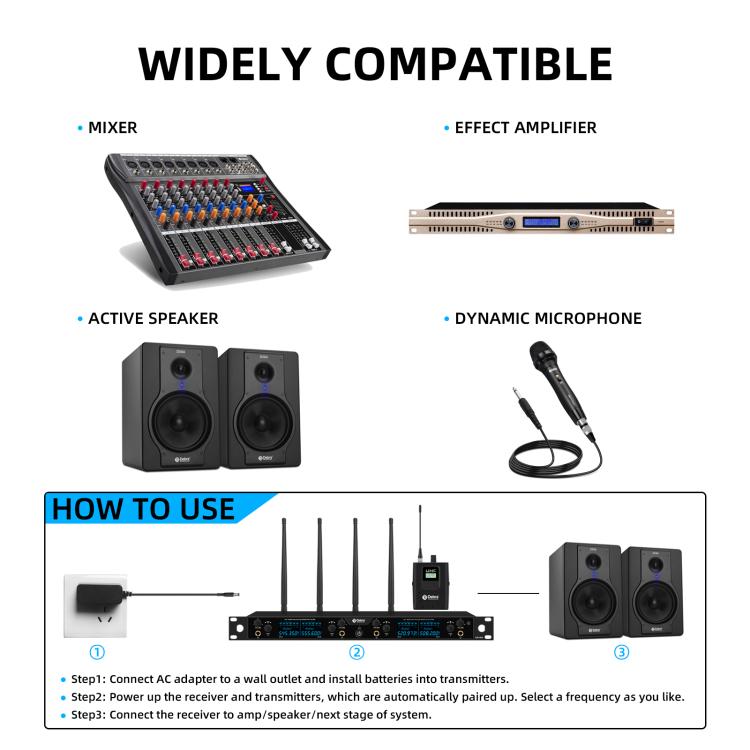 DEBRA ER-404 Professional Stage Monitoring System 4-in-1 Wireless In-Ear Headphones, US Plug, EU Plug, AU Plug, UK Plug