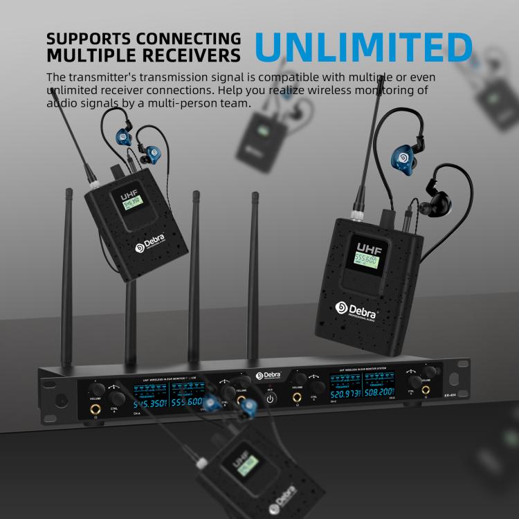 DEBRA ER-404 Professional Stage Monitoring System 4-in-1 Wireless In-Ear Headphones, US Plug, EU Plug, AU Plug, UK Plug