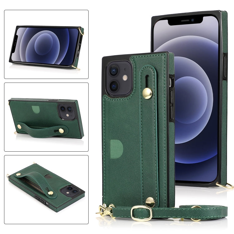 PU+TPU Shockproof Protective Case with Crossbody Lanyard & Holder & Card Slot & Wrist Strap, For iPhone 12 mini, For iPhone 12 / 12 Pro, For iPhone 12 Pro Max For iPhone 12 mini Green