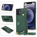 PU+TPU Shockproof Protective Case with Crossbody Lanyard & Holder & Card Slot & Wrist Strap, For iPhone 12 mini, For iPhone 12 / 12 Pro, For iPhone 12 Pro Max For iPhone 12 mini Green