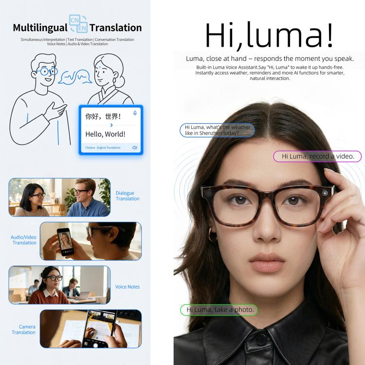 E06D 13MP 1080P 30FPS Dual-Mic Noise Cancellation AI Smart Glasses with Voice / Calling