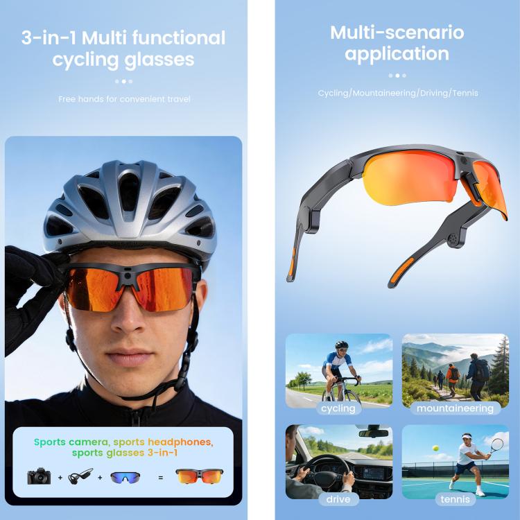 E08 13MP 1080P 30FPS AI Cycling Smart Glasses with Voice / Calling – Aluminum Alloy