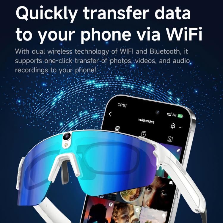 L085 8MP Dual-Mic Noise Cancellation AI Cycling Smart Glasses with Voice Assistant / Calling