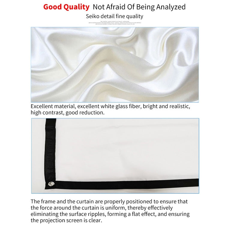 Simple Folding Thin Polyester Projector Film Curtain, 60 inch (16:9) Projection Area: 132x75cm, 60 inch (4:3) Projection Area: 120x90cm, 72 inch (16:9) Projection Area: 159x90cm, 72 inch (4:3) Projection Area: 146x110cm                                 ...