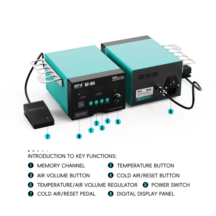 RF4 RF-H4 1200W 4 Memory Channels Hot Air Gun Digital Display Intelligent BGA Rework Station with Cold Air Pedal, RF-H4