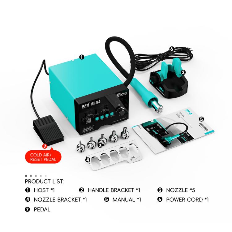 RF4 RF-H4 1200W 4 Memory Channels Hot Air Gun Digital Display Intelligent BGA Rework Station with Cold Air Pedal, RF-H4