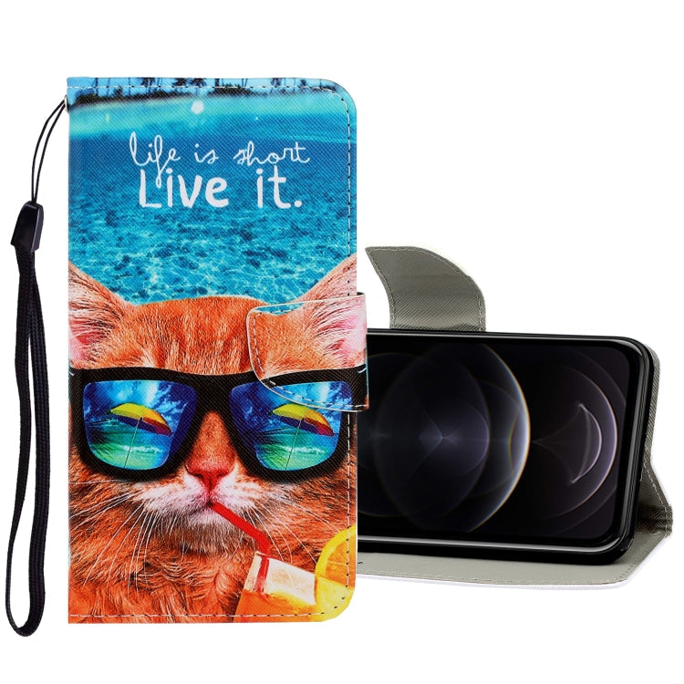 3D Colored Drawing Horizontal Flip PU Leather Case with Holder & Card Slots & Wallet, For iPhone 12 / 12 Pro For iPhone 12 12 Pro Underwater Cat