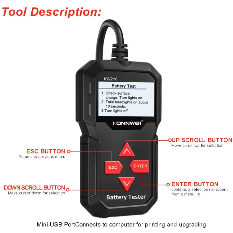 KONNWEI KW210 Car Battery Test Battery Capacity Resistance Battery Detector, KW210 – Durable Build, Easy to Use