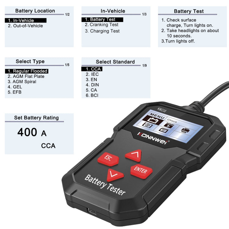 KONNWEI KW210 Car Battery Test Battery Capacity Resistance Battery Detector, KW210 – Durable Build, Easy to Use