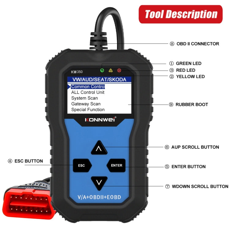 KONNWEI KW350 OBDII 12V Car Diagnostics Detector Scanner with 2 inch Black And White Display Screen V007 for Audi / Volkswagen, KW350 – Data Transmission