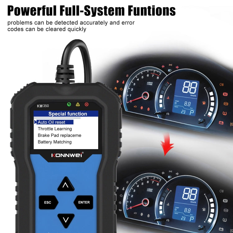 KONNWEI KW350 OBDII 12V Car Diagnostics Detector Scanner with 2 inch Black And White Display Screen V007 for Audi / Volkswagen, KW350 – Data Transmission