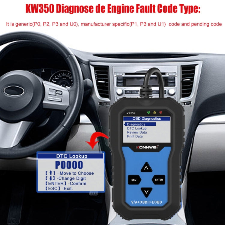 KONNWEI KW350 OBDII 12V Car Diagnostics Detector Scanner with 2 inch Black And White Display Screen V007 for Audi / Volkswagen, KW350 – Data Transmission