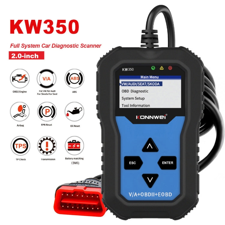 KONNWEI KW350 OBDII 12V Car Diagnostics Detector Scanner with 2 inch Black And White Display Screen V007 for Audi / Volkswagen, KW350 – Data Transmission