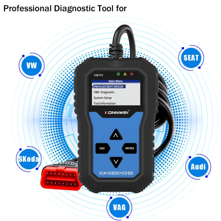 KONNWEI KW350 OBDII 12V Car Diagnostics Detector Scanner with 2 inch Black And White Display Screen V007 for Audi / Volkswagen, KW350 – Data Transmission