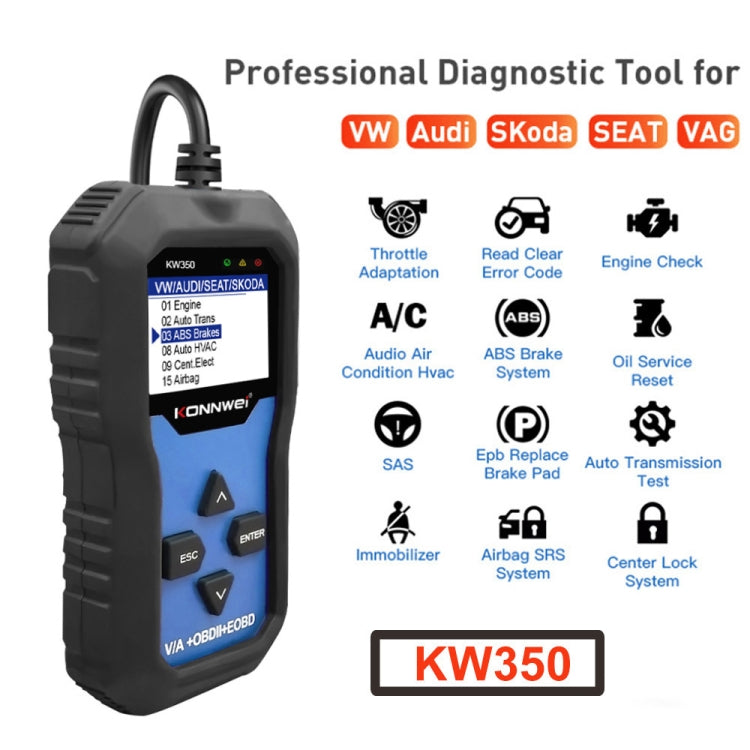 KONNWEI KW350 OBDII 12V Car Diagnostics Detector Scanner with 2 inch Black And White Display Screen V007 for Audi / Volkswagen, KW350 – Data Transmission
