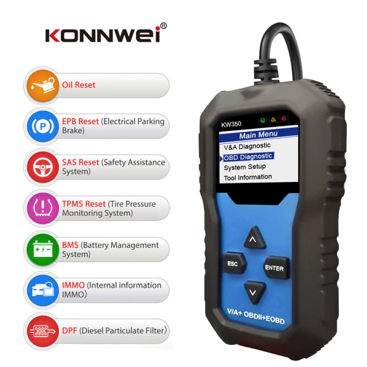 KONNWEI KW350 OBDII 12V Car Diagnostics Detector Scanner with 2 inch Black And White Display Screen V007 for Audi / Volkswagen, KW350 – Data Transmission