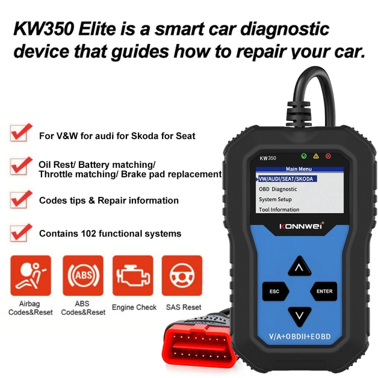KONNWEI KW350 OBDII 12V Car Diagnostics Detector Scanner with 2 inch Black And White Display Screen V007 for Audi / Volkswagen, KW350 – Data Transmission