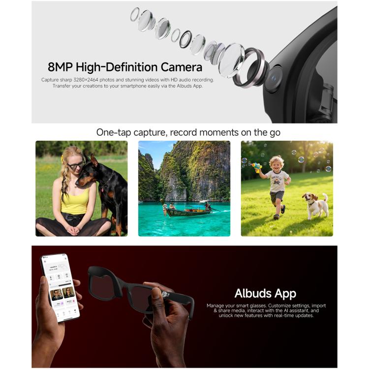 HD5 Ultra Double Lenses Smart AI Translation Glasses with 8MP HD Camera, Video Recording, WiFi Transmission, Al Smart Voice Assistant