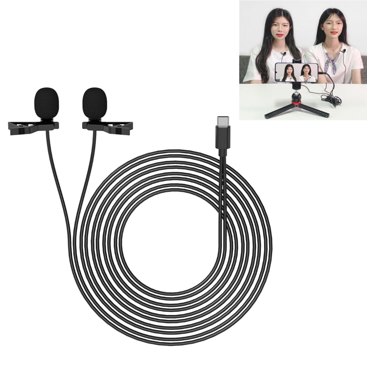 YELANGU MY3 Type-C Interface Live Broadcast Interview Mobile Phone Double Clip Lavalier Microphone, Length: 2.5m, MY3 MY3