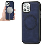 Retro Business Round Embossing Magnetic PU + TPU Protective Case, For iPhone 12 Pro Max For iPhone 12 Pro Max Blue