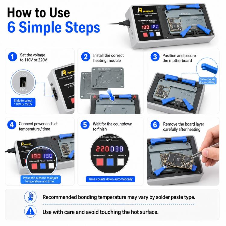 Mijing MS1 Intelligent Desoldering Platform for iPhone X-17 Pro Max, US Plug, EU Plug