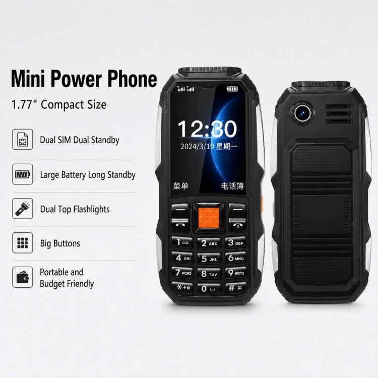 W2022 Rugged Phone, 1.77 inch, SC6531DA, Network: 2G, Dual SIM, BT, Torch – Durable Build, Easy to Use