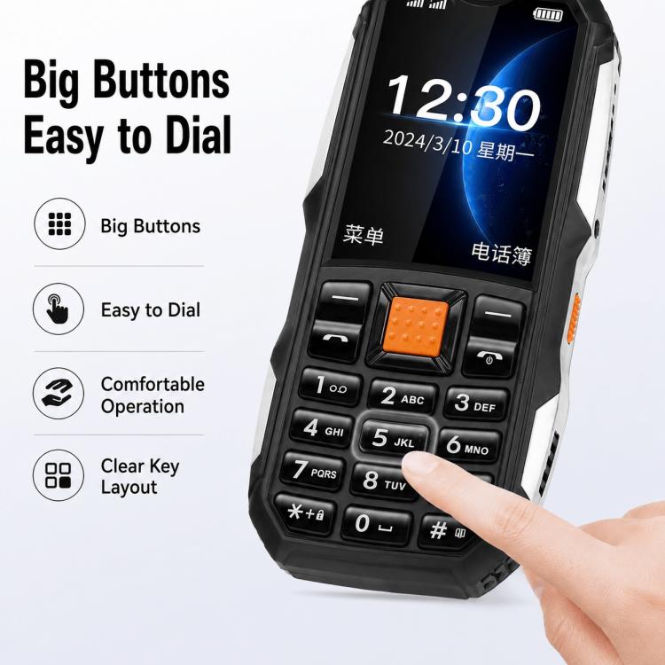 W2022 Rugged Phone, 1.77 inch, SC6531DA, Network: 2G, Dual SIM, BT, Torch – Durable Build, Easy to Use