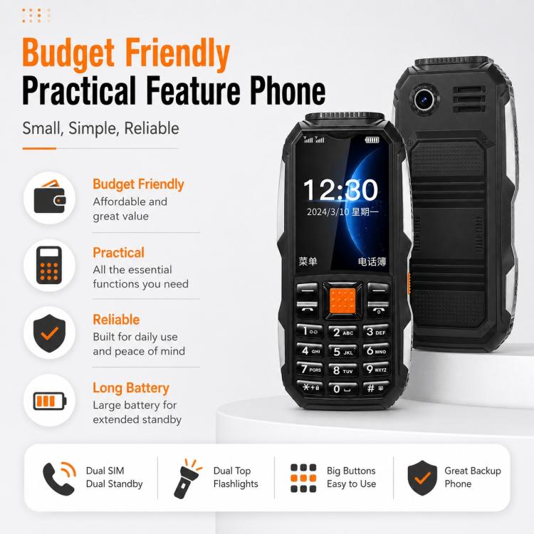 W2022 Rugged Phone, 1.77 inch, SC6531DA, Network: 2G, Dual SIM, BT, Torch – Durable Build, Easy to Use
