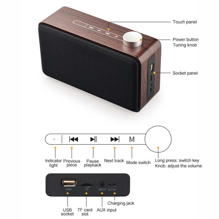 W5A Subwoofer Fabric Wooden Touch Bluetooth Speaker, Support TF Card & U Disk & 3.5mm AUX, Walnut, Yellow Wood – Bluetooth