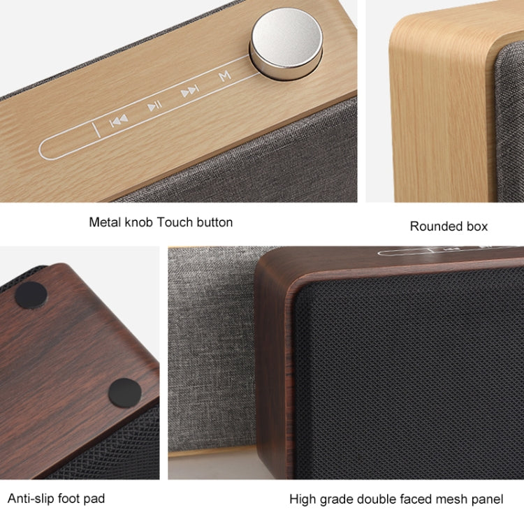 W5A Subwoofer Fabric Wooden Touch Bluetooth Speaker, Support TF Card & U Disk & 3.5mm AUX, Walnut, Yellow Wood – Bluetooth