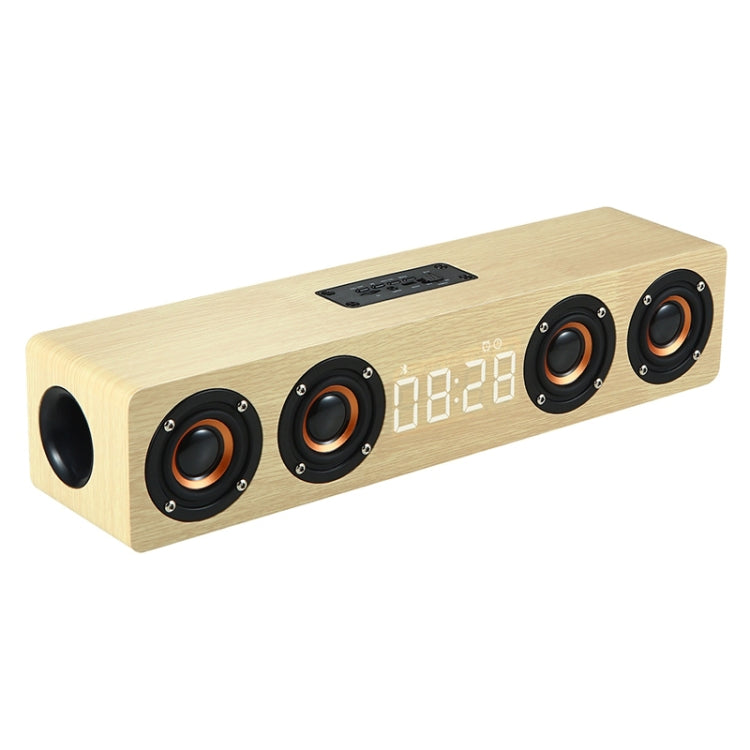 W8C Bluetooth Speaker – Wooden Clock Subwoofer Bluetooth Speaker, Support TF Card & U Disk &... Yellow Wood