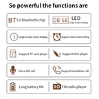 W8C Bluetooth Speaker – Wooden Clock Subwoofer Bluetooth Speaker, Support TF Card & U Disk &...
