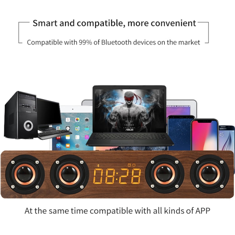 W8C Bluetooth Speaker – Wooden Clock Subwoofer Bluetooth Speaker, Support TF Card & U Disk &...