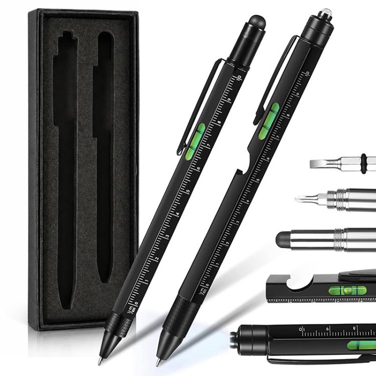 Multifunctional Metal Ballpoint Tool Pen Gift Set with Light, Bottle Opener, Stylus, and Ruler, Lid and Base Box, Color Box – Non-slip