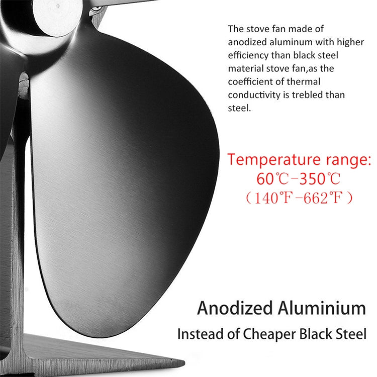 YL201 4-Blade High Temperature Metal Heat Powered Fireplace Stove Fan, YL201 (Black), YL201 (Bronze), YL201 (Grey), YL201 (Gold), YL201 (Rose Red), YL201 (Silver)