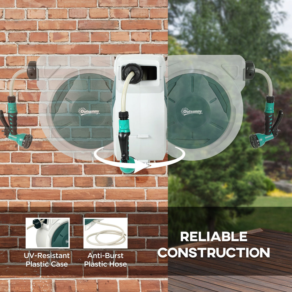 Retractable Hose Reel Wall Mounted with Lock, Light Grey