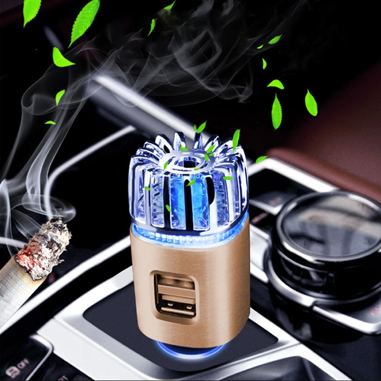 2 in 1 Car Negative-ion Aromatherapy Air Purifier Humidifier + Dual USB Port Car Charger Gold