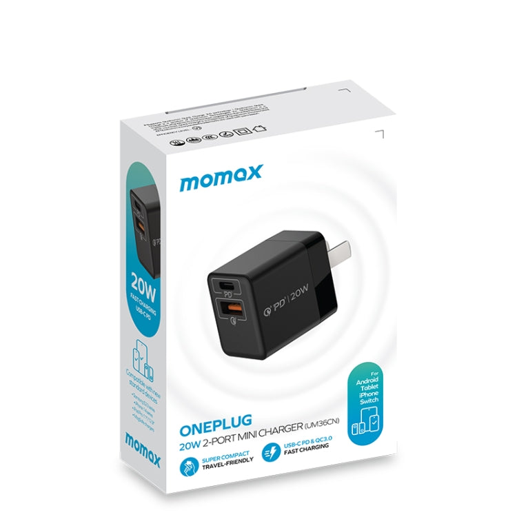 MOMAX UM36 PD 20W USB-C / Type-C + USB Fast Charger Power Adapter, CN Plug, UM36 – TPU
