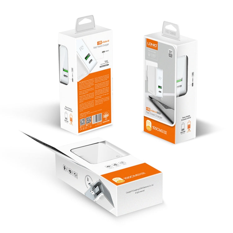 LDNIO A4403C 30W PD + Auto-id Foldable Fast Travel Charger with 1m USB-C / Type-C Cable, AU Plug, with Type-C Cable, 30W with Type-C Cable – TPU