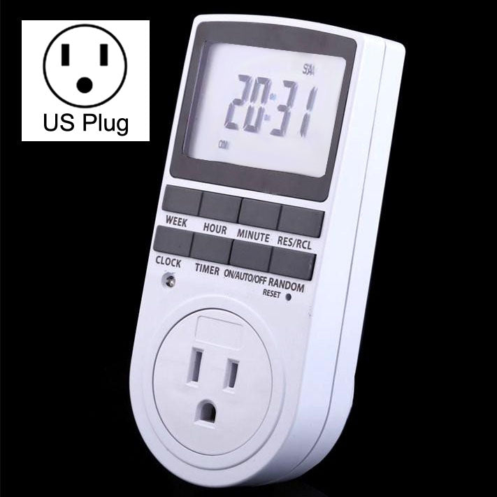 AC 120V Smart Home Plug-in Programmable LCD Display Clock Summer Time Function 12/24 Hours Changeable Timer Switch Socket, US Plug, AC 120V US Plug AC 120V US Plug