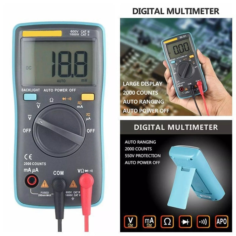 ZT98 CAT III 600V Portable Digital Multimeter 2000 Counts Back-light AC / DC Current Voltage Tester Meter with LCD Screen & Holder, ZT98