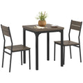 3 Pcs Compact Dining Table 2 Chairs Set Grey Wood Grain