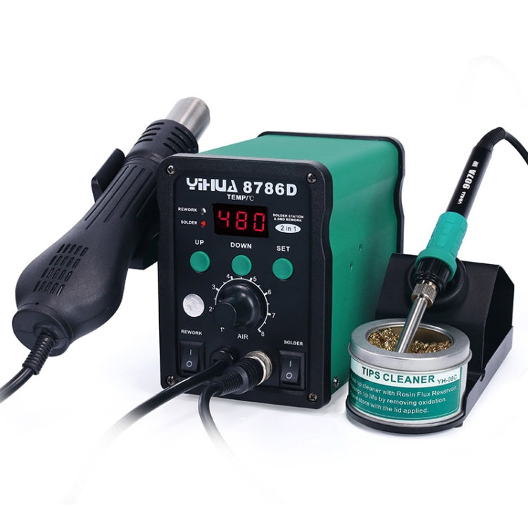YIHUA 8786D 2 in 1 AC 220V LED Display Adjustable Temperature Hot Air Gun + Solder Station & Soldering Iron, 8786D 8786D