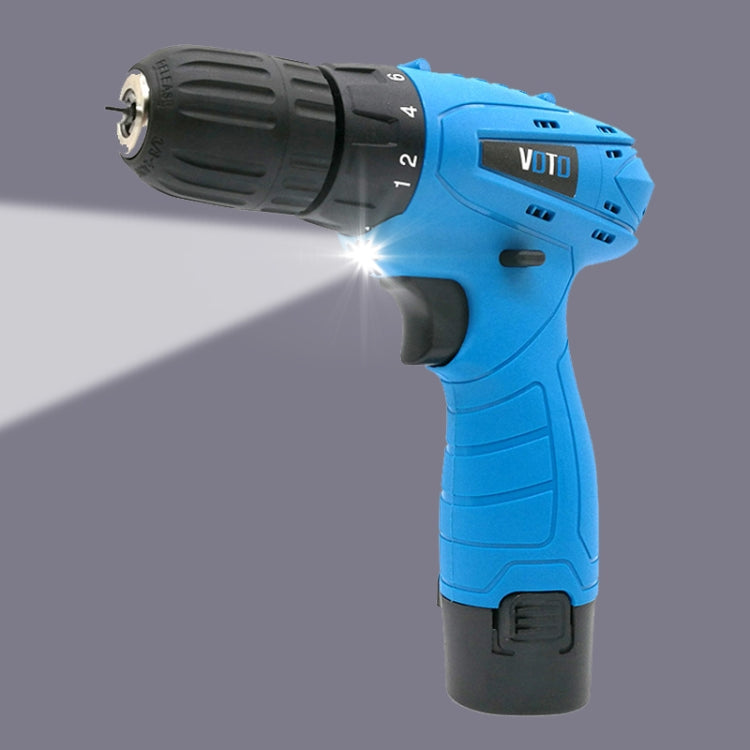 VOTO 12V Stepless Speed Regulation Rechargeable Hand Drill Set Electric Drill Power Tools with LED Light, AC 220V, US Plug, Random Color Delivery, 12V Single Speed Plastic Box Package